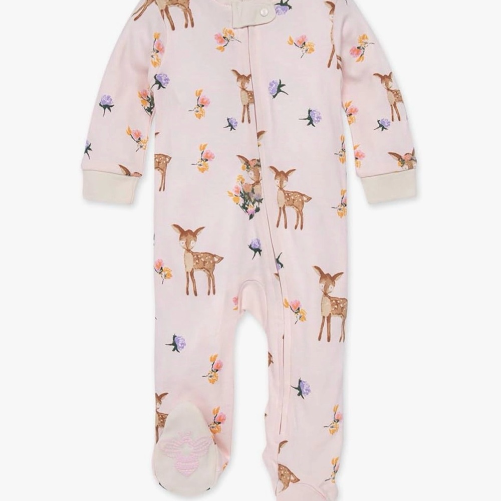 Pink Deer Print Footed One-Piece Pajamas for Kids